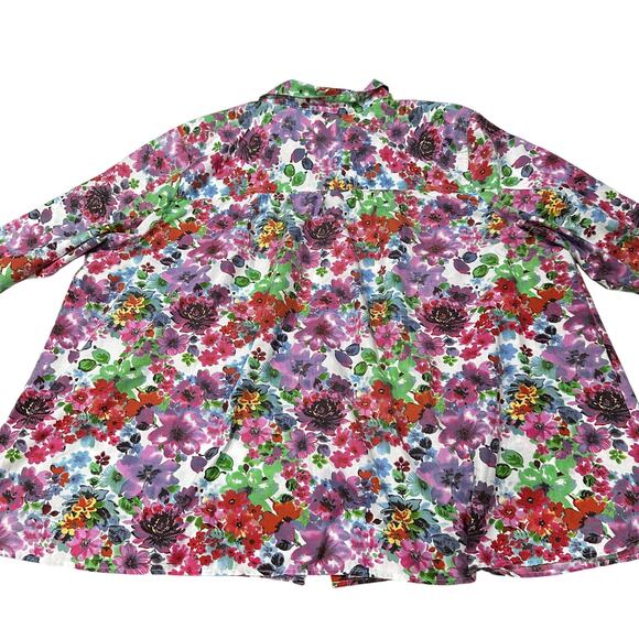 Roamans Button Up Top Women Plus 32W Pink Purple Green Blue Floral Cotton Blend - Picture 2 of 5